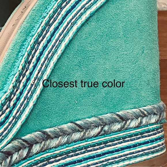 STUART WEITZMAN Single Island Embellished Rope Turquoise Suede Wedge Sandals 8.5 - Picture 16 of 16